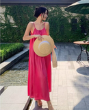 New Fashion Rose Pink Sleeveless Backless Beach Loose Spaghetti Strap Dress HZ1024