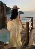 New Simple Yellow Floral Design A-Line Beach Holiday Spaghetti Strap Dress HZ1024