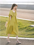 Simple Puffy Short Sleeves Green A-Line Square Neckline Women Dress HZ1024