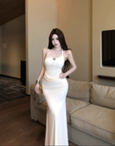 Simple Fashion Design Apricot A-Line Slim Women Halter Dress HZ1024