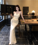 Simple Fashion Design Apricot A-Line Slim Women Halter Dress HZ1024