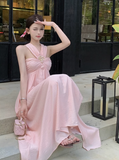 New Fashion Pearl Sequined Design A-line Sleeveless Beach Holiday Halter Dress HZ1024