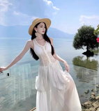 Simple Fashion White Sleeveless See-through Design Elegant A-line Vest Dress HZ1024
