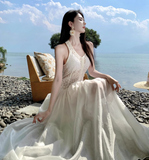 Simple Fashion White Sleeveless See-through Design Elegant A-line Vest Dress HZ1024