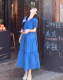 Simple Fashion Navy Blue Loose-fitting Design A-line Short-sleeved Dress HZ1024