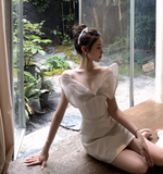Fashion Beige Satin Sequin Butterfly Design A-line Spaghetti Strap Homecoming Dress HZ1024
