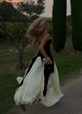 Vintage Black and White A-Line Prom Dress Spaghetti Strap Evening Dress Long Formal Dress HZ1024