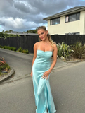 Elegant Satin Prom Dress Sheath Spaghetti Strap Evening Gown High Slit Party Dress Long Formal Dress HZ1024