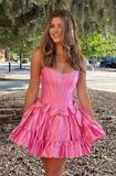 Vintage Beaded A-Line Homecoming Dress Strapless Party Dress Short Cocktail Dress HZ1024