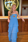 Elegant Chiffon Strapless Prom Dress Sheath Pleated Evening Gown Tiered Party Dress Long Formal Dress HZ1024