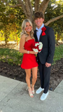 Vintage Red Strapless Sheath Bodycon Homecoming Dress Party Dress Short Cocktail Dress HZ1024