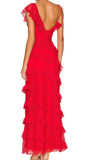Vintage Red V-neck Long Prom Dress Sheath Tiered High Slit Formal Dress HZ1024