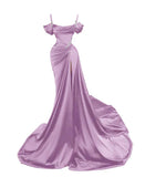 Elegant Mermaid Spaghetti Strap Prom Dress Pleated High Slit Evening Gown Party Dress Long Formal Dress HZ1024