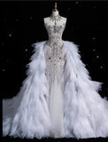 Vintage Sparkling Beaded Mermaid Design Strapless Princess Wedding Dress HZ1024