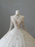 Vintage Sparkling Beaded Ball Gown Design A-Line Long-sleeved Princess Wedding Dress HZ1024
