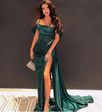 Elegant Mermaid Spaghetti Strap Prom Dress Pleated High Slit Evening Gown Party Dress Long Formal Dress HZ1024