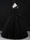 Glam Tulle with Lace Applique Ball Gown Sweet 16 Dress, Beaded Prom Dresses Evening Dress HZ1024