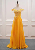Lovely Yellow Chffion Off Shoulder Tulle with Lace Party Dress, A-line Yellow Prom Dress HZ1024