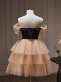 Champagne Tulle Sweetheart Short Party Dress, Champagne Homecoming Dress HZ1024