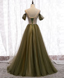 Dark Green Off Shoulder Lace-up Formal Dress, Green Long Bridesmaid Dress HZ1024