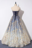 Blue Tulle A-line Gradient Long Formal Dress, A-line Blue Evening Dress Prom Dress HZ1024