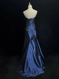 Sexy Sweetheart Sleeveless Mermaid Satin Long Prom Dresses For Party HZ1024