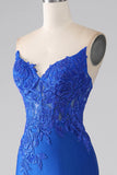 Royal Blue Mermaid Strapless Long Beaded Prom Dress With Appliques HZ1024