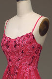 Spaghetti Straps A Line Red Prom Dress with Appliques HZ1024