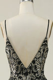 Black Golden Spaghetti Straps Long Prom Dress HZ1024