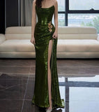 Tube Green A-Line Split Long Evening Gowns HZ1024