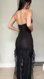 Black Mermaid Sexy Ruffle Neckline Simple Long Prom Dresses HZ1024