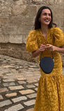 Special Yellow V-neck Lace Short Sleeve Mermaid Evening Dress Prom Dress HZ1024