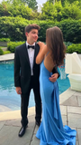 Blue Mermaid Backless Ball Gown Elegant Evening Dress HZ1024