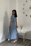 Elegant Blue A-line Chiffon Short Sleeve Tea Dress Formal Dress HZ1024