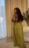 Green A-line Halter Backless Long Ball Gown HZ1024