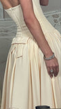 Light Yellow A-Line Strapless Sleeveless Floor-Mounting Formal Prom Gown Evening Dress HZ1024