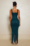 Sexy Green Mermaid Strap Printed Back Slit Ankle-Length Ball Gown Evening Dress HZ1024