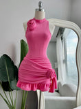 Chic Green Crew Neck Off-The-Shoulder Ribbed Knit Homecoming Dress HZ1024