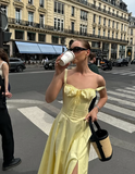 Chic Yellow A-line Strap Slit Ankle-Length Ball Gown HZ1024