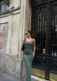 Simple Green Mermaid Spaghetti Strap Bodycon Ankle Length Ball Gown Evening Dress HZ1024