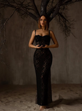 Sexy Black Mermaid Lace Strapless Ankle Ball Gown Evening Dress HZ1024