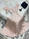 Elegant pink A-line strapless front slit floor-length ball gown evening dress HZ1024