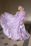 Charming Purple A-line Short Sleeve Flowing Floor-length Ball Gown Evening Dress HZ1024