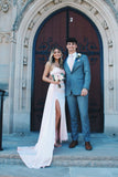 Elegant Pink Sweetheart Neck Mermaid Slit Satin Formal Prom Dress Evening Gown HZ1024