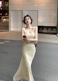 Elegant Light Yellow Mermaid Short Sleeve Chiffon Ankle-Length Dress Ball Gown HZ1024