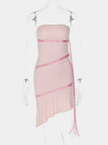 Chic Pink Off Shoulder Sleeveless Mini Birthday Party Dress Homecoming Dress HZ1024