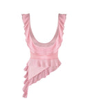 Sexy Pink Two Piece Low Cut Chiffon Ruffle Party Dress Homecoming Dress HZ1024