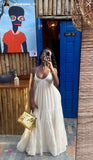 Simple White A-Line Halter Low-Neck Long Dress HZ1024