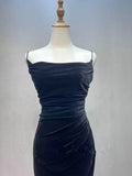 Black Mermaid Velvet Long Party Dress, Black Straps Prom Dress Formal Dress HZ1024
