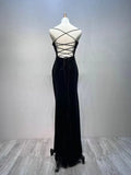Black Mermaid Velvet Long Party Dress, Black Straps Prom Dress Formal Dress HZ1024